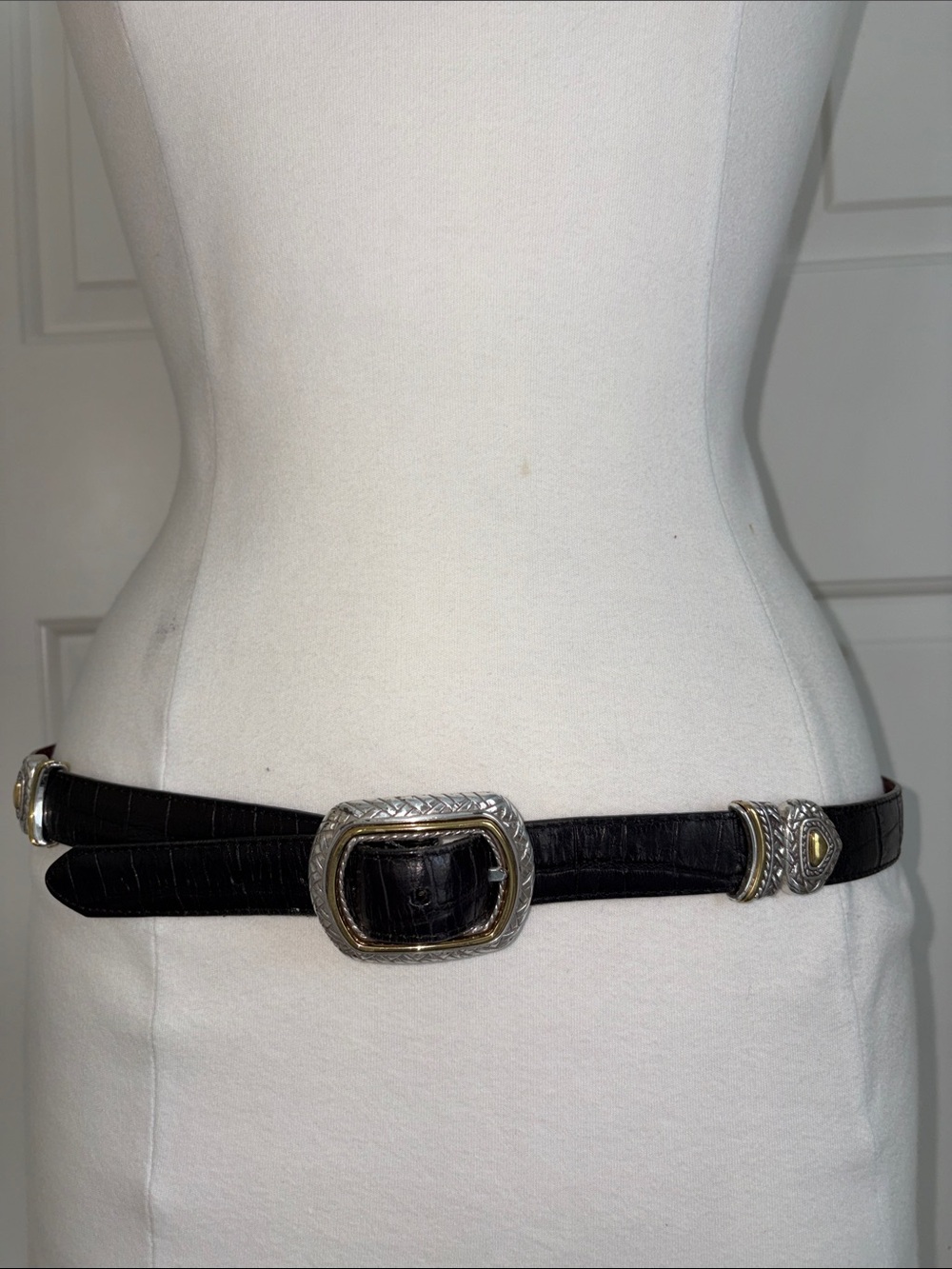 Brighton Black/Brown Reversible Croc Embossed Western Buckle Belt